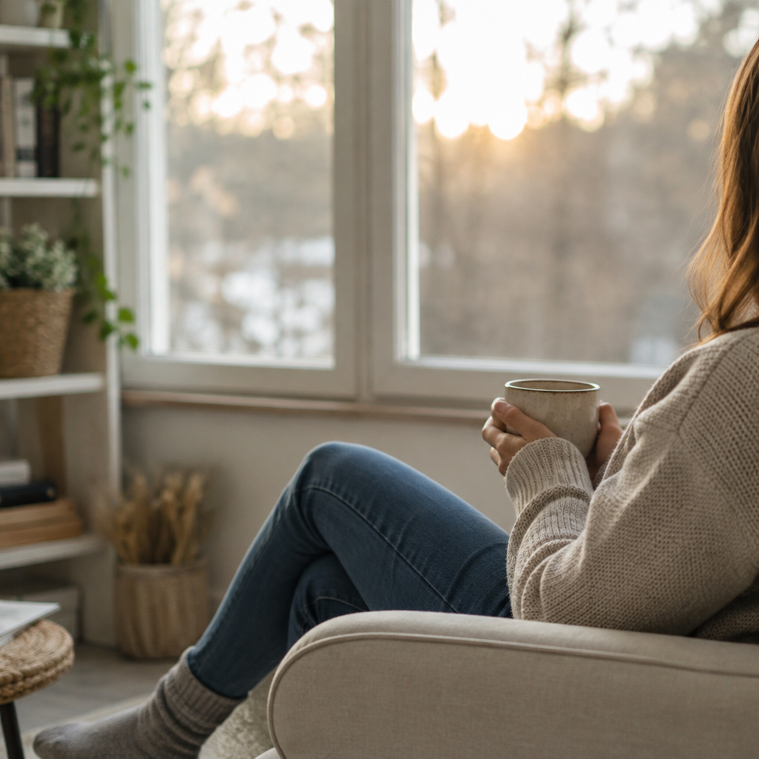 Person sitting calmly by a window in soft daylight, reflecting on whether a trauma intensive is the right next step