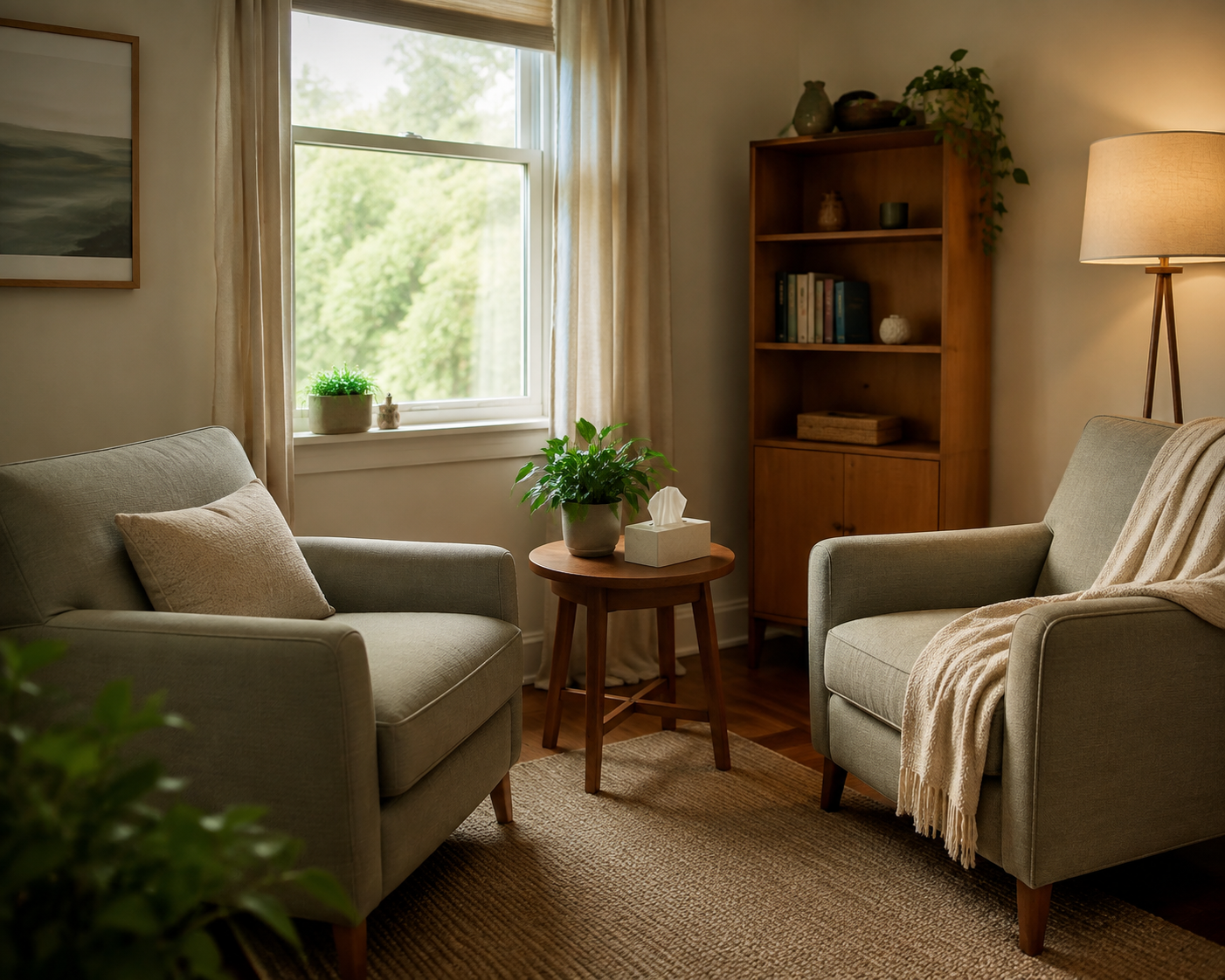 Warm, welcoming therapy space where anxiety support begins.